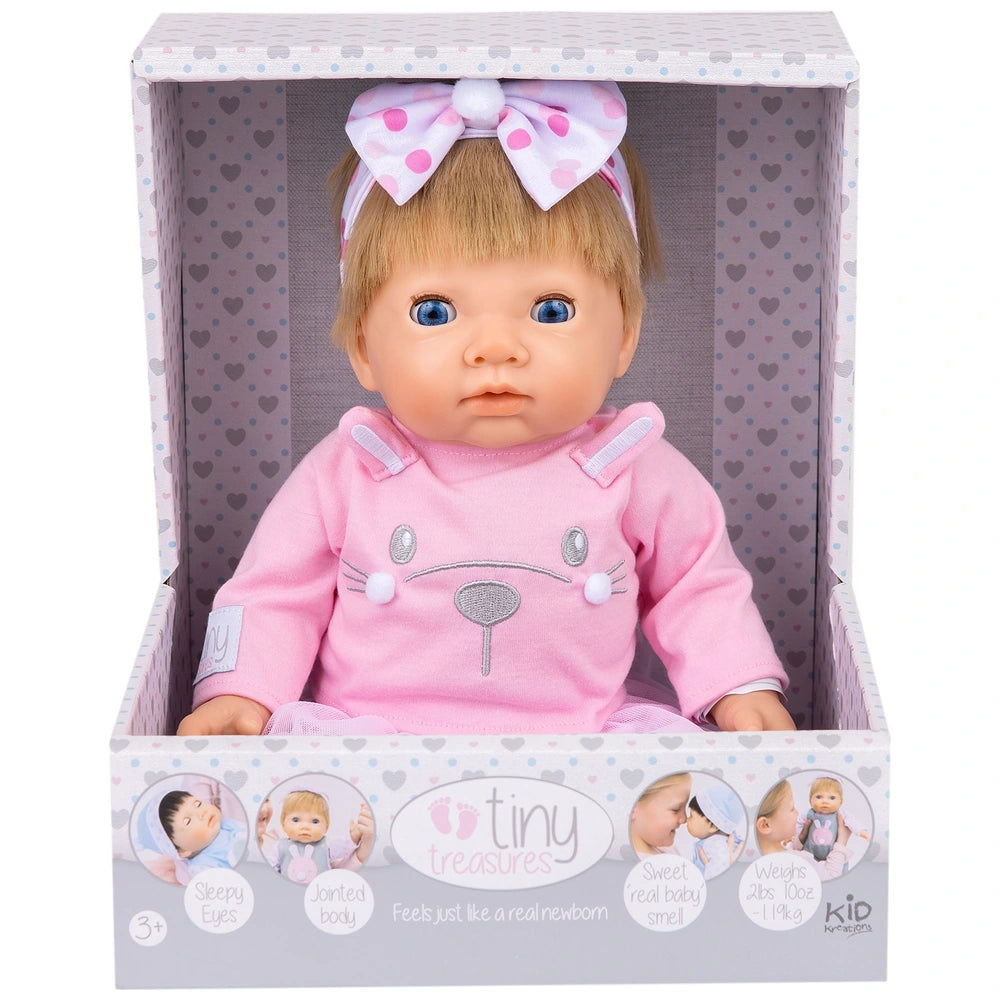 Tiny Treasures 44Cm Weighted Reborn Baby Doll In Pink Bunny Outfit