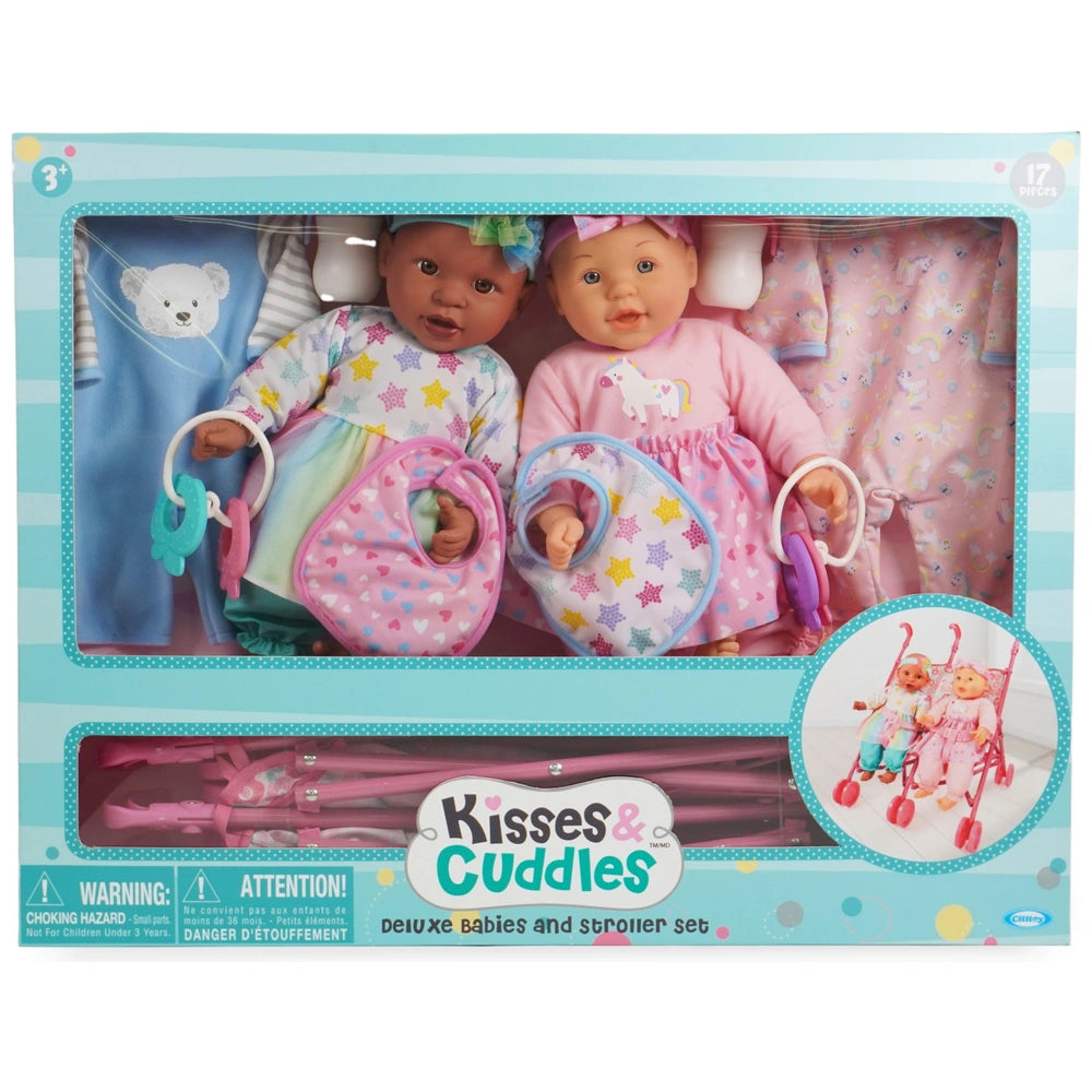 Kisses & Cuddles Baby Doll And Twin Stroller Set
