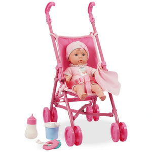 Kisses & Cuddles Baby Doll And Stroller With Accessories Set 36Cm