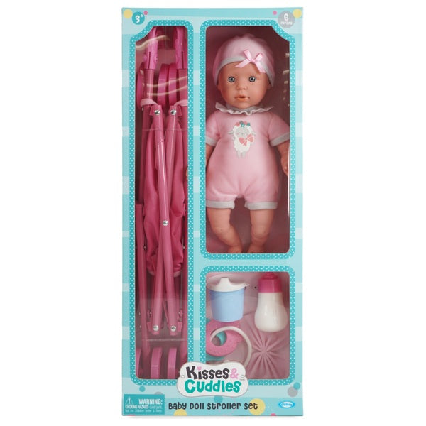 Kisses & Cuddles Baby Doll And Stroller With Accessories Set 36Cm