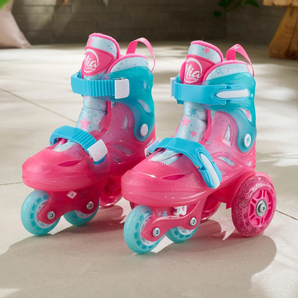 Mia Training Inline Skates With Led Wheels Glitter Pink Uk Size 9 - 12