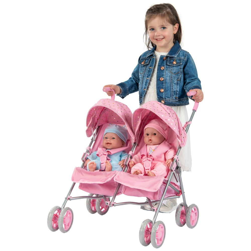 Side By Side Twin Doll Stroller In Pink