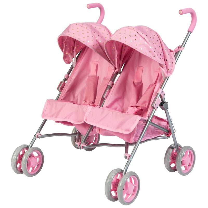 Side By Side Twin Doll Stroller In Pink