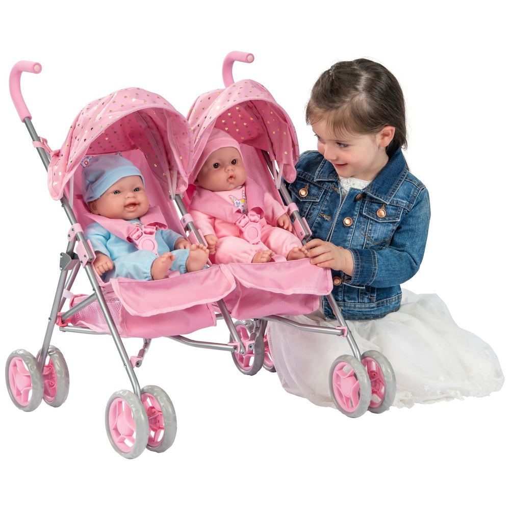Side By Side Twin Doll Stroller In Pink