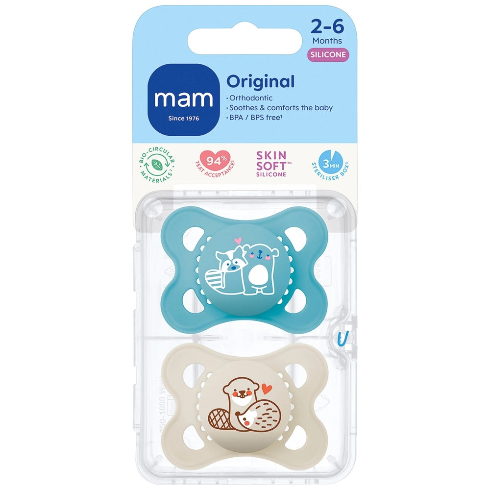 Mam 2 Months+ Original Dummies 2 Pack Blue