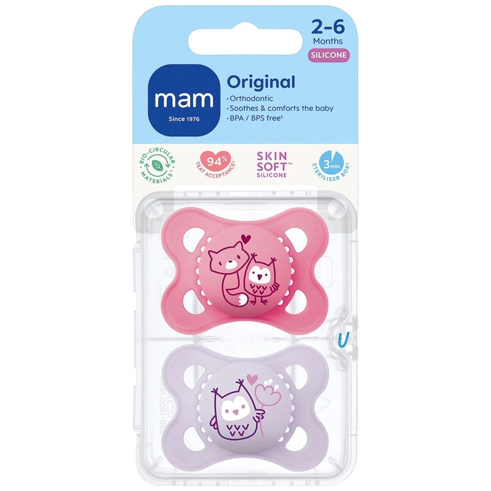 Mam 2 Months+ Original Dummies 2 Pack Pink
