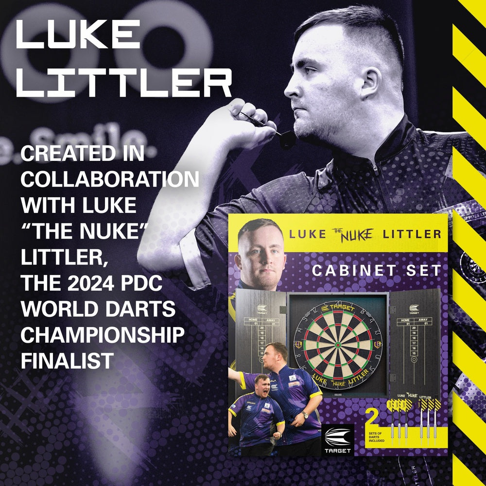 Luke Littler Dart Board And Cabinet Steel-Tip Brass Darts Set