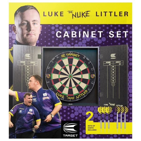Luke Littler Dart Board And Cabinet Steel-Tip Brass Darts Set