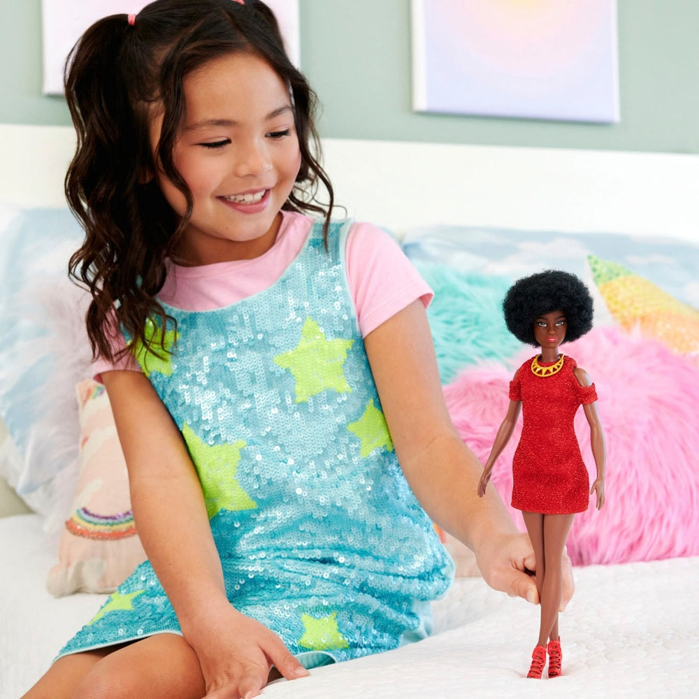 Barbie Fashionistas Doll Black Hair And Red Dress