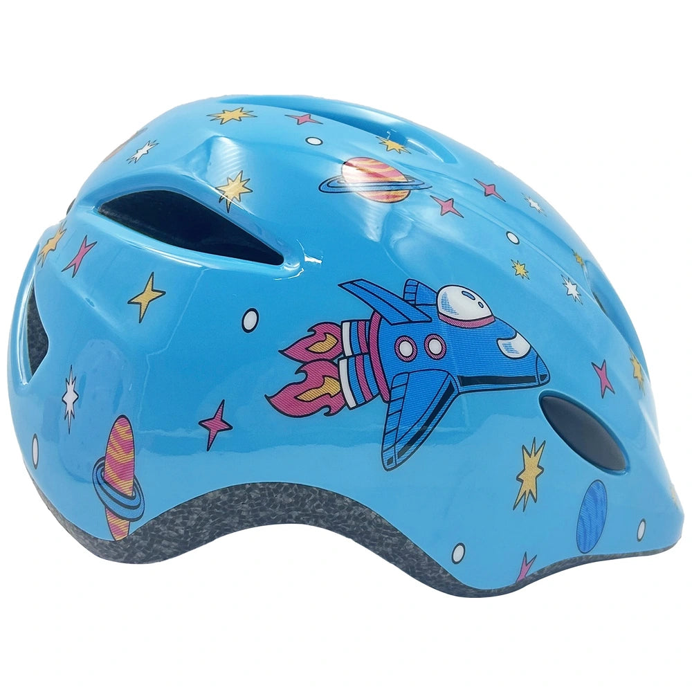 Thorpe Kids Bike Helmet With Rear Led Light Blue Rockets Size 48 - 52Cm