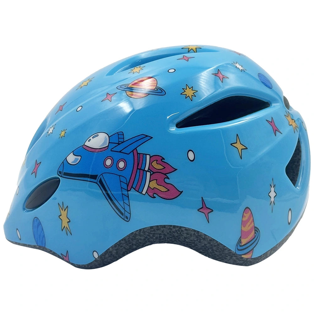 Thorpe Kids Bike Helmet With Rear Led Light Blue Rockets Size 48 - 52Cm