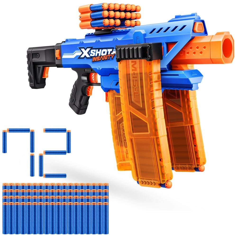 Xshot Insanity Motorised Clip Mania Blaster 72 Darts By Zuru