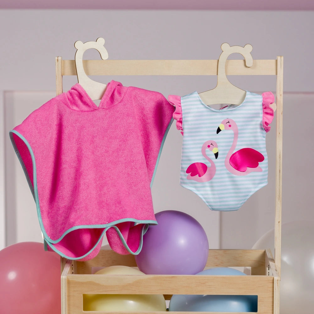 Ivy & Lily Baby Doll Flamingo Swimsuit And Towel Poncho Outfit 2 Pack