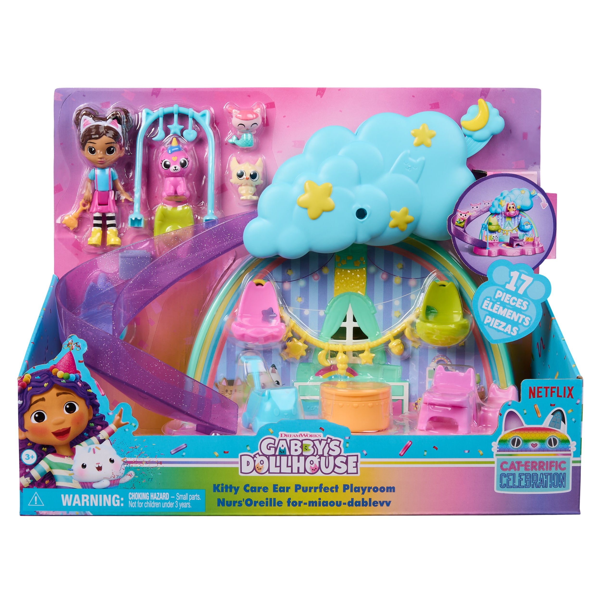 Gabby’s Dollhouse Kitty Care Ear Purrfect Playroom 17-Piece Playset