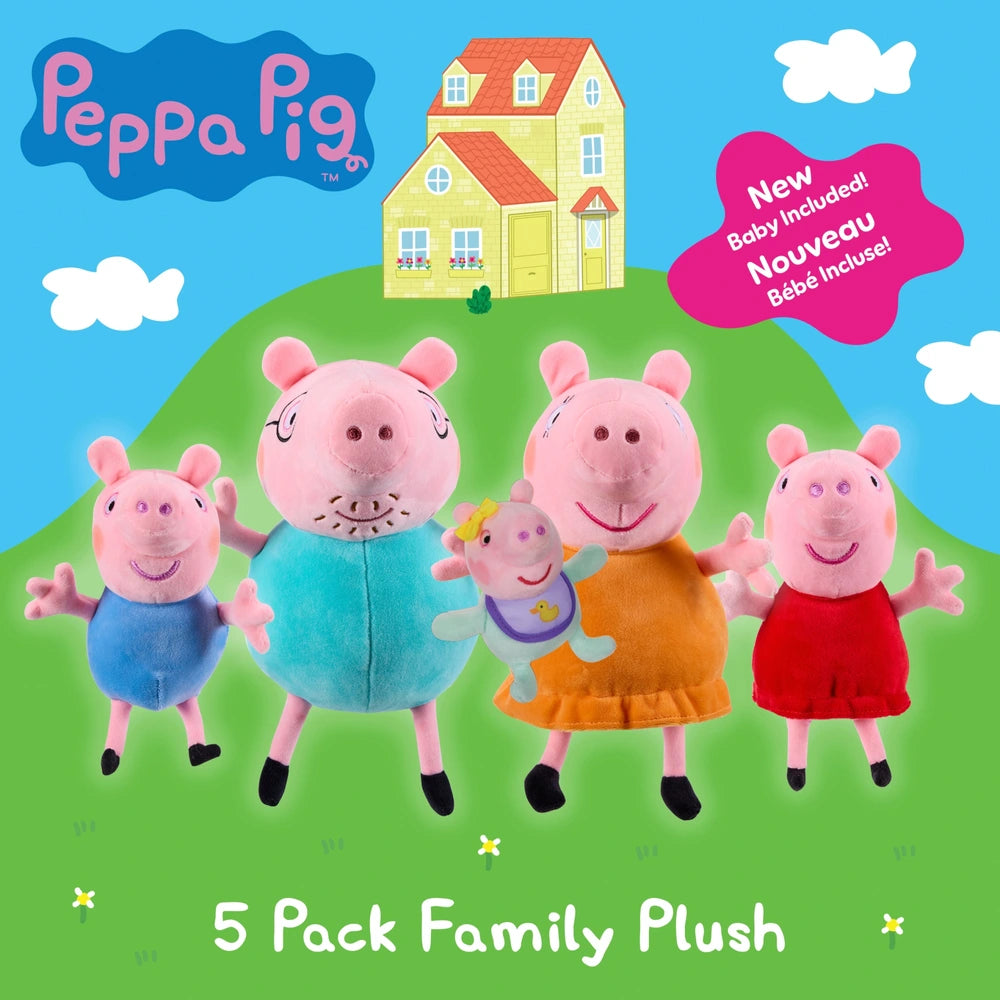 Peppa Pig 5 Pack Family Plush With Baby Evie