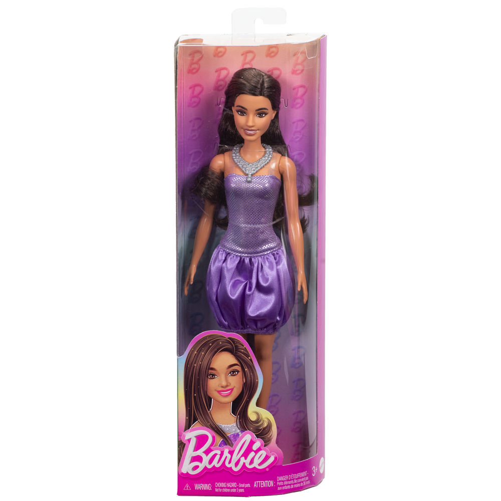 Barbie Fashionistas Doll 234 With Brown Hair And Sequined Purple Dress