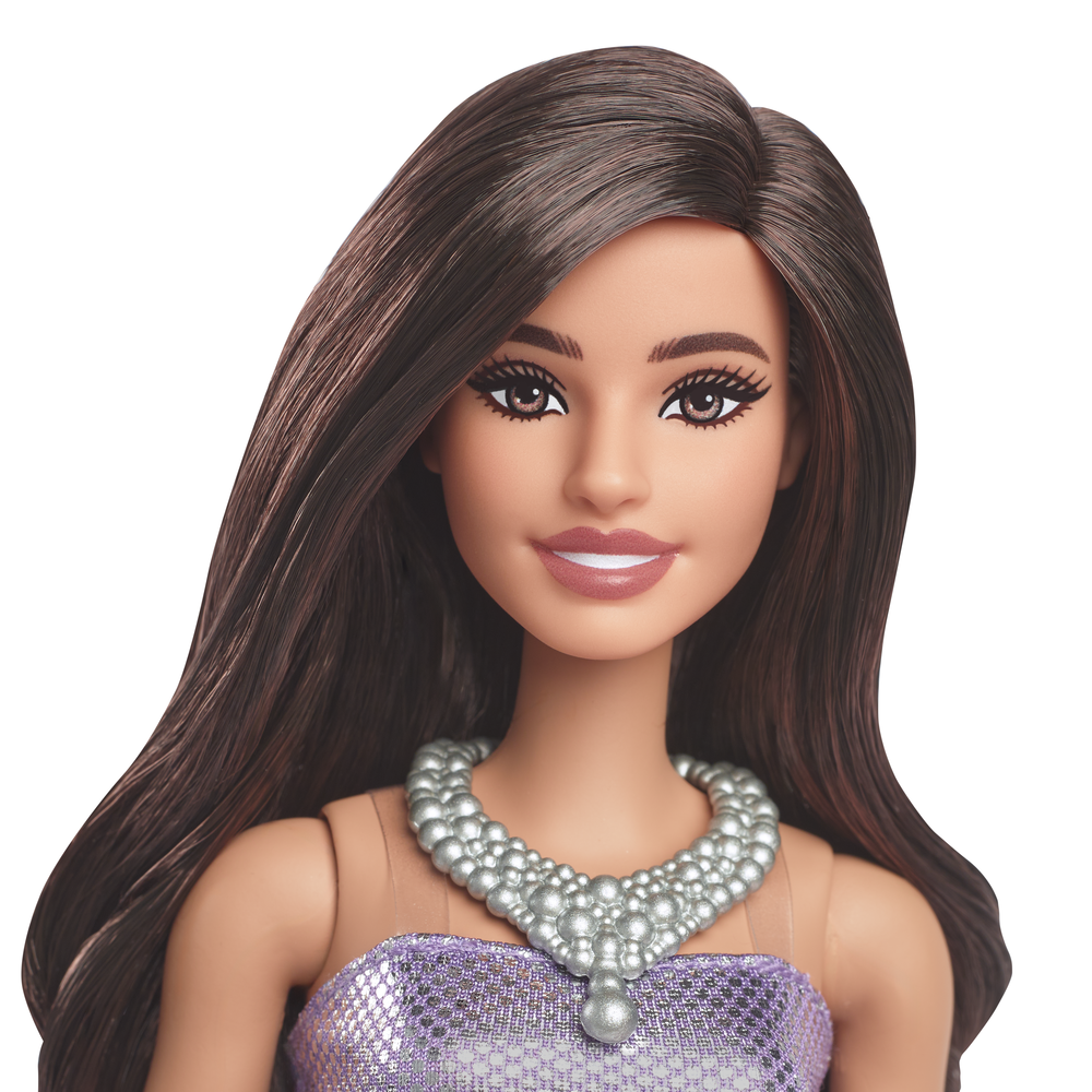Barbie Fashionistas Doll 234 With Brown Hair And Sequined Purple Dress