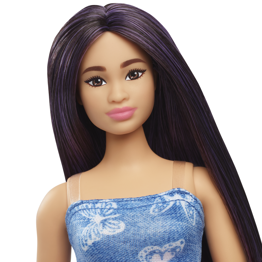 Barbie Fashionistas Doll 231 With Purple Hair & Denim Butterfly Dress