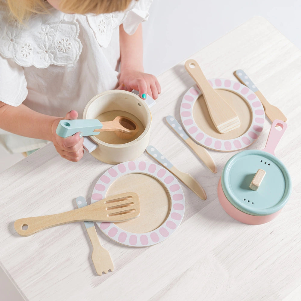 Kitchen Corner Wooden Pastel Cookware 12 Piece Playset