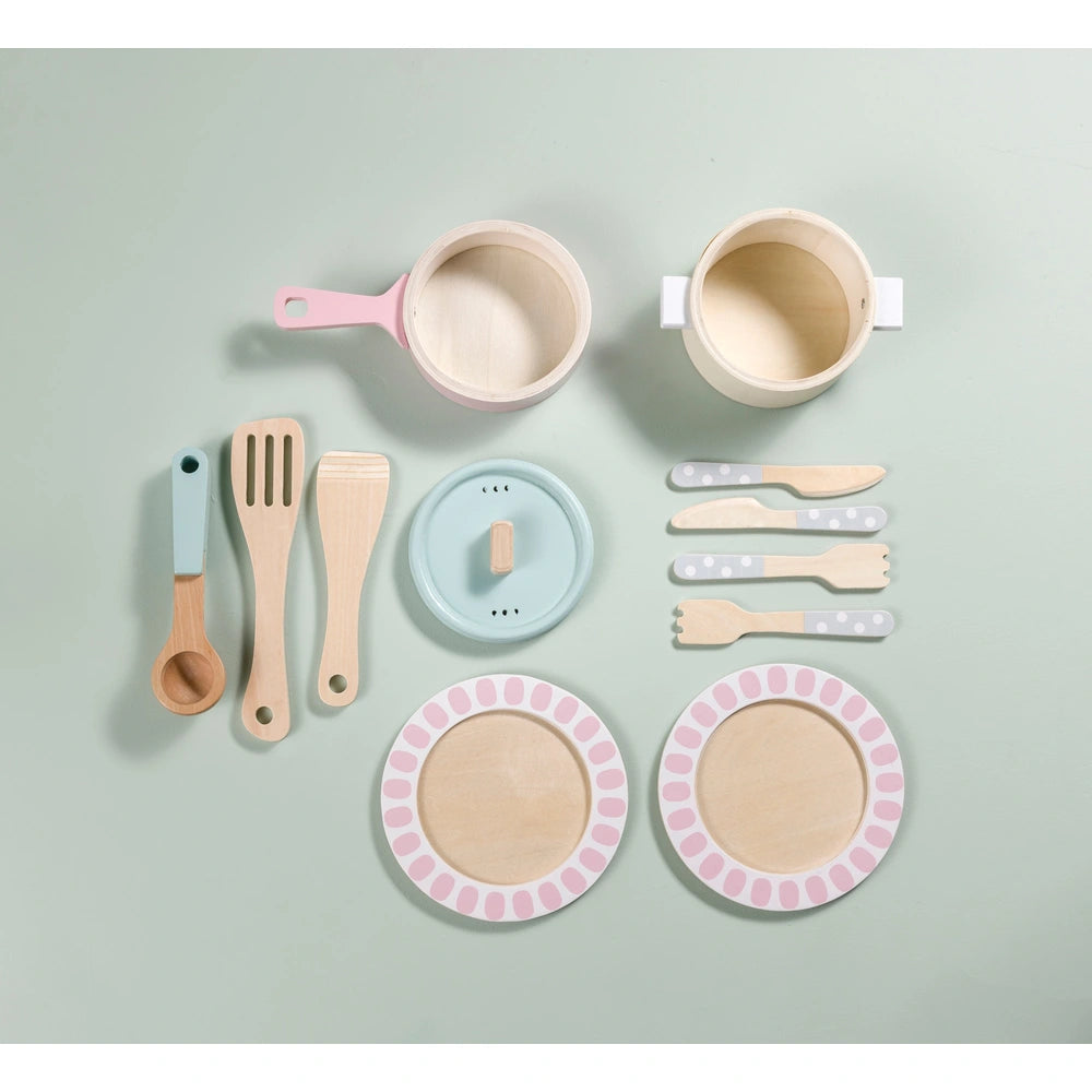 Kitchen Corner Wooden Pastel Cookware 12 Piece Playset