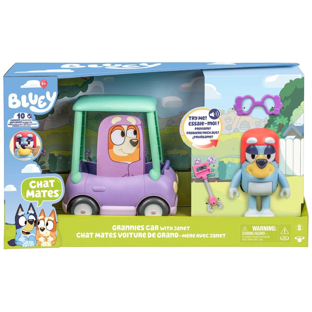 Bluey Chat Mates Figure & Vehicle Grannies Car With Janet