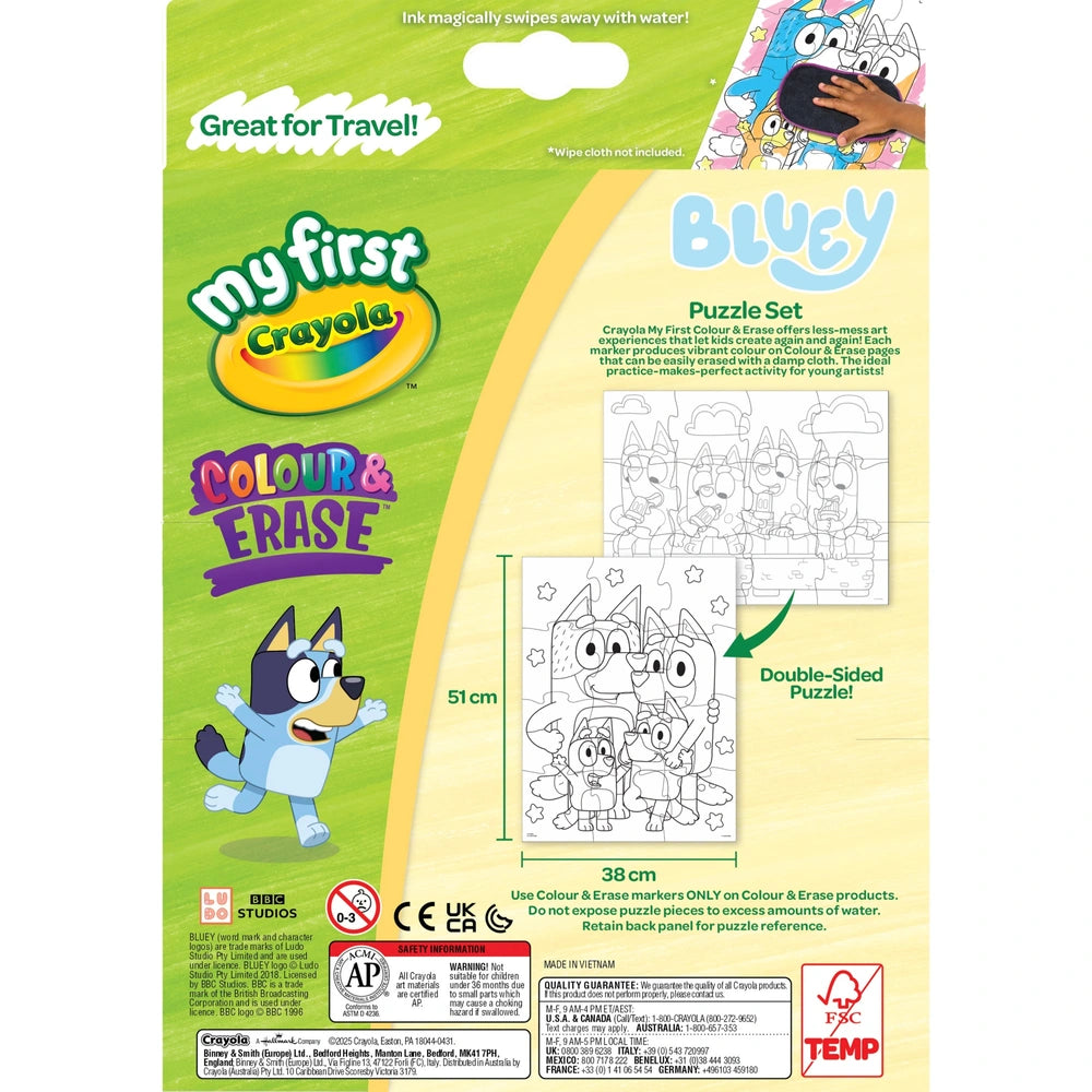 My First Crayola Puzzle Set Colour & Erase Bluey