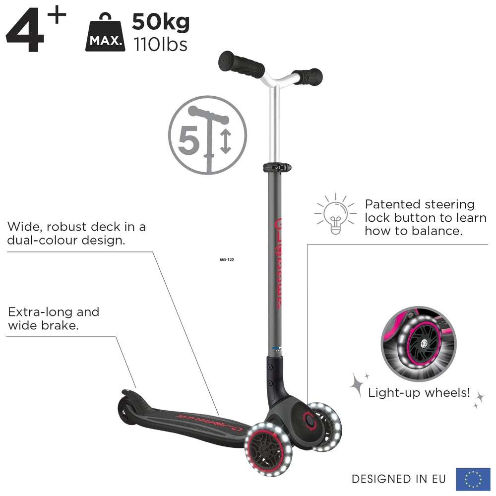 Globber Pro Lights Folding Scooter Black And Grey