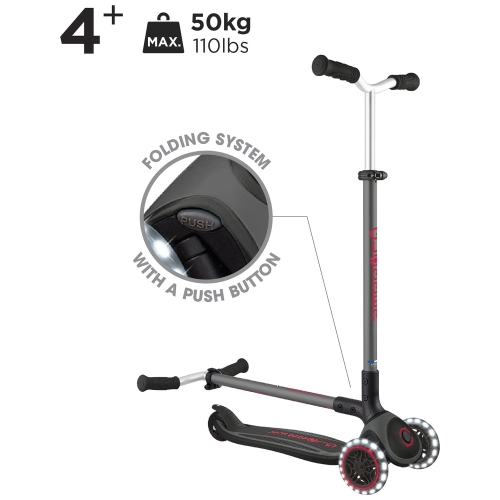 Globber Pro Lights Folding Scooter Black And Grey