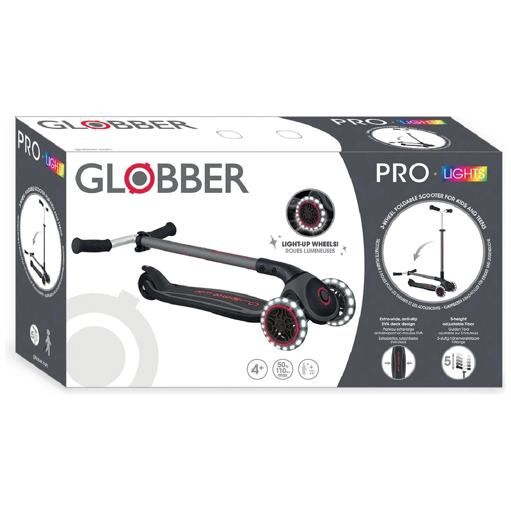 Globber Pro Lights Folding Scooter Black And Grey