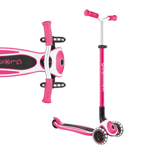 Globber Pro Lights Folding 3 Wheel Scooter With Led Wheels Pink
