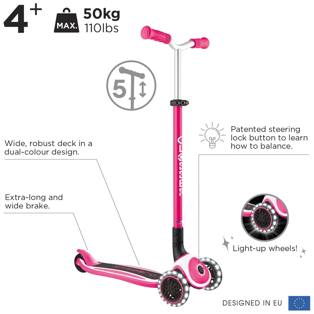 Globber Pro Lights Folding Scooter Pink