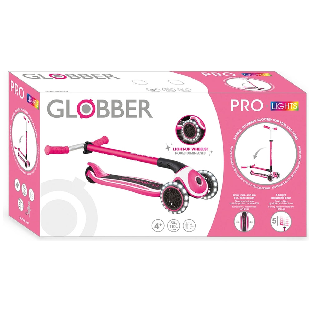 Globber Pro Lights Folding Scooter Pink