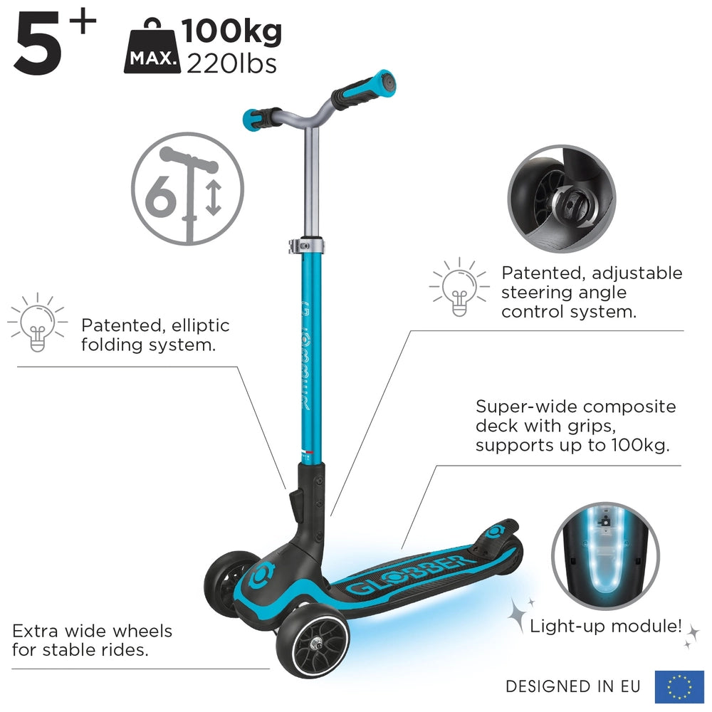 Globber Ultimum Lights Folding Scooter Aqua