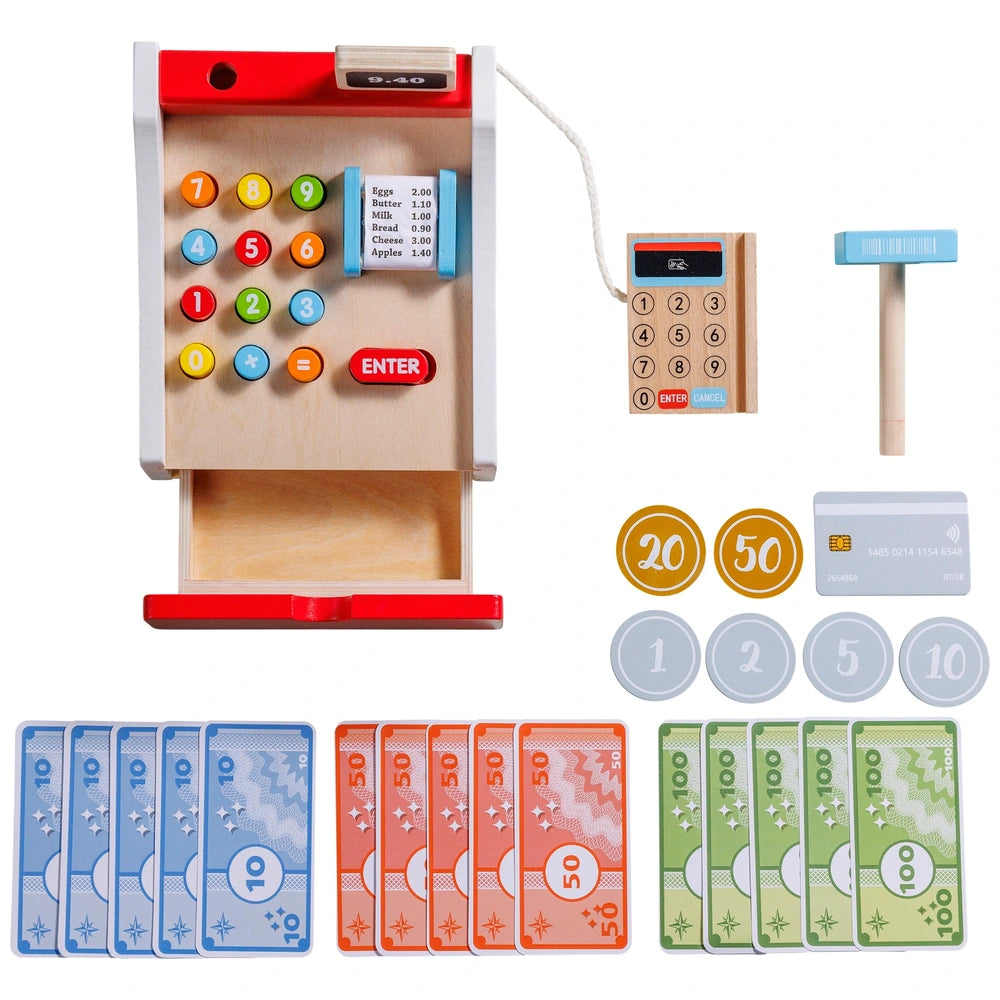 Kitchen Corner Wooden Cash Register With Accessories