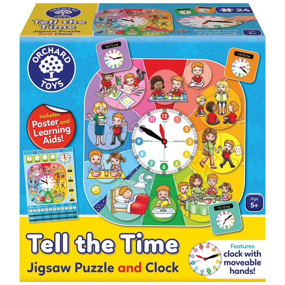 Orchard Toys Educational Game Tell The Time Jigsaw Puzzle & Clock Set