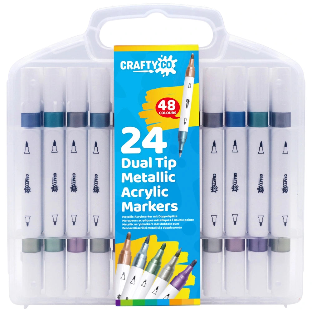 Crafty Co. Dual Tip Metallic Acrylic Markers With Storage Case Set 24 Piece