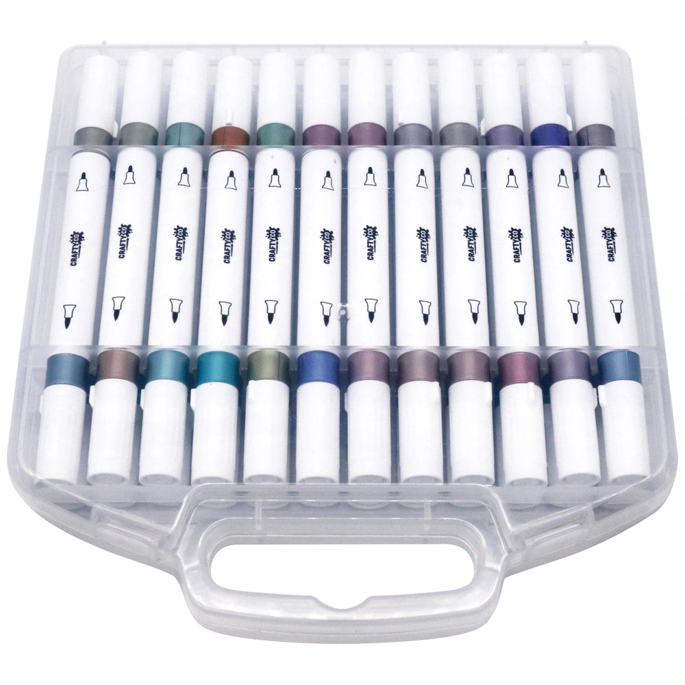 Crafty Co. Dual Tip Metallic Acrylic Markers With Storage Case Set 24 Piece