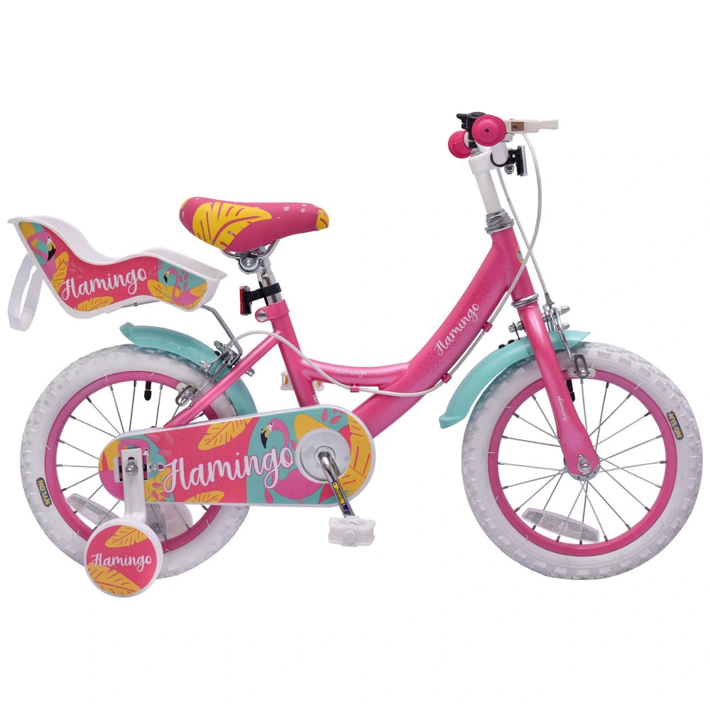 14 Inch Flamingo Bike With Doll Carrier Pink & White