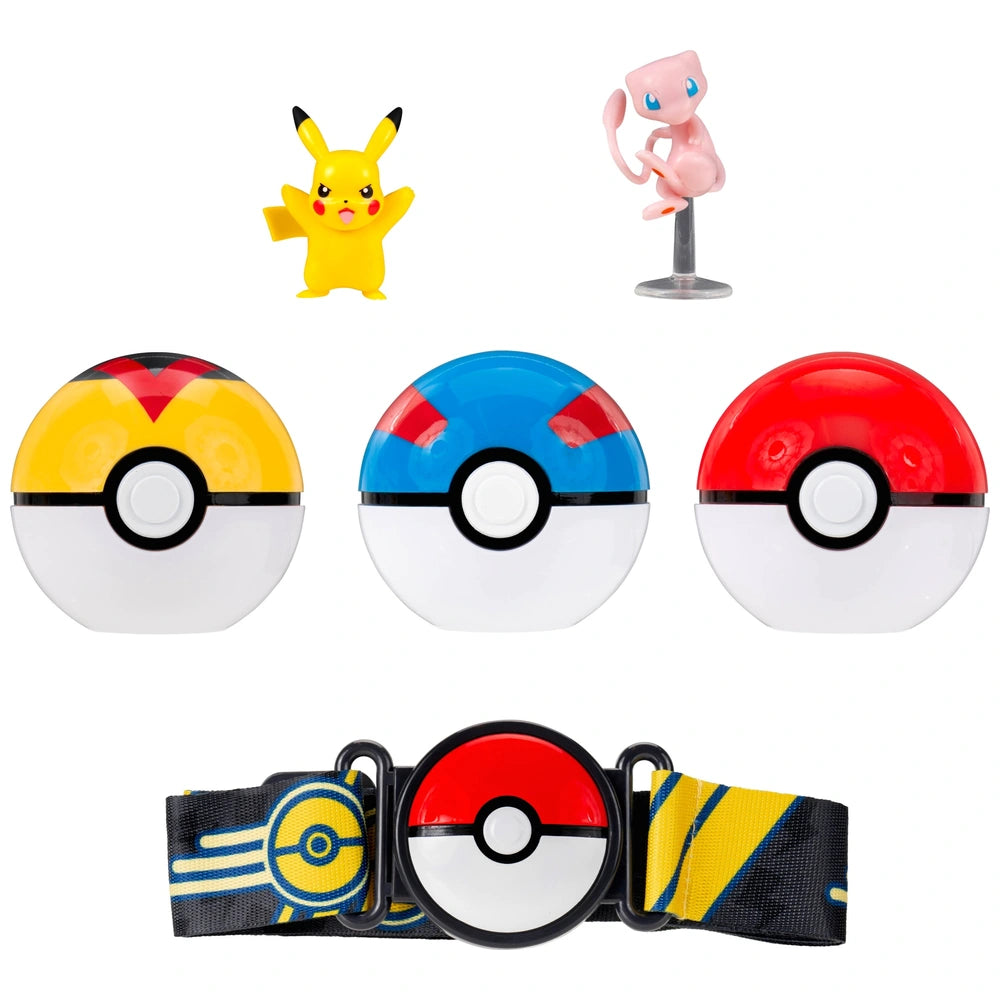 Pokémon Clip N' Go Poké Ball Belt Set With Mew And Pikachu Battle Figures