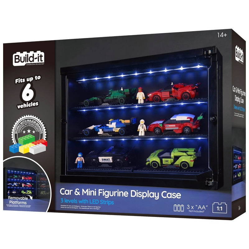 Build-It Car & Mini Figure Display Case Led Cabinet