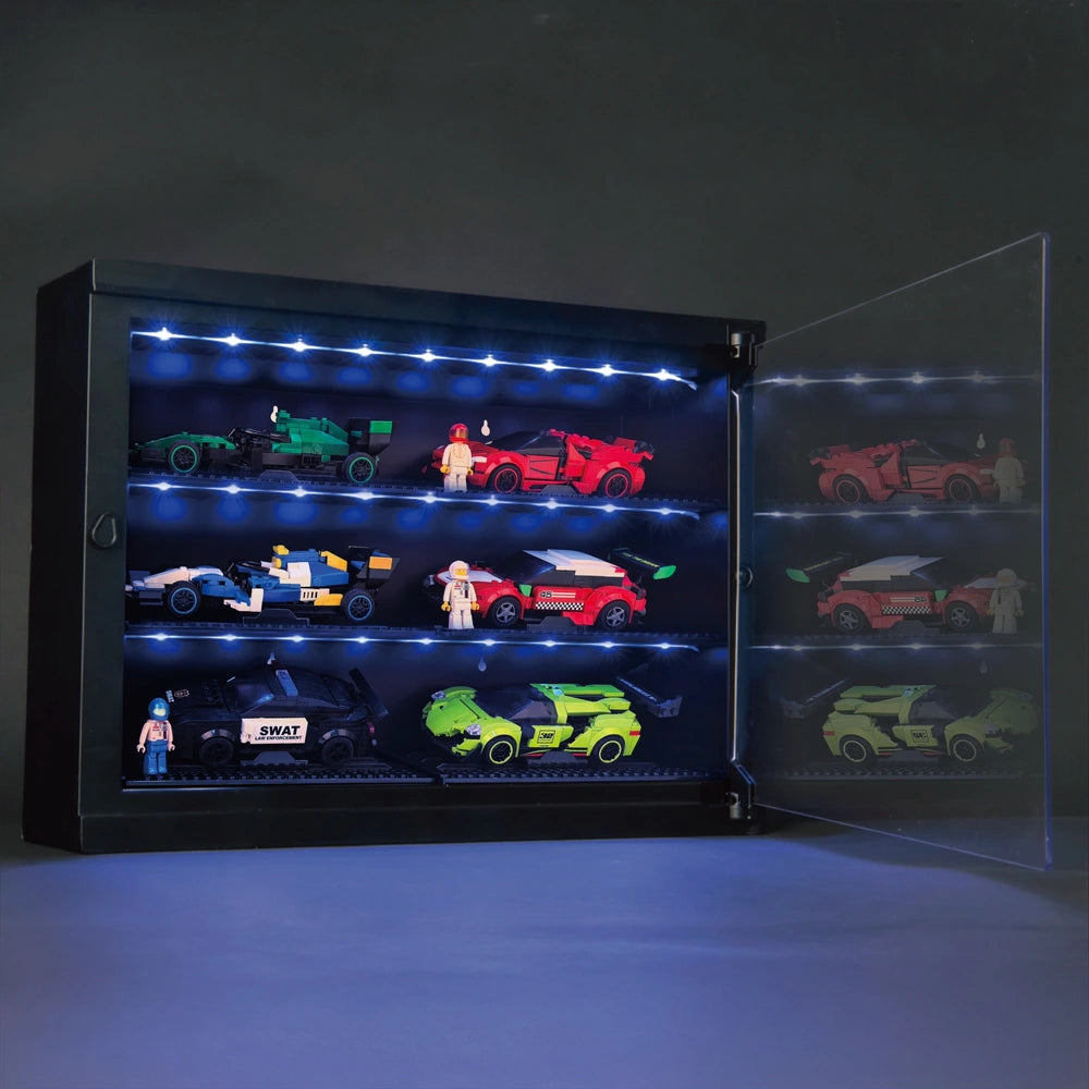 Build-It Car & Mini Figure Display Case Led Cabinet