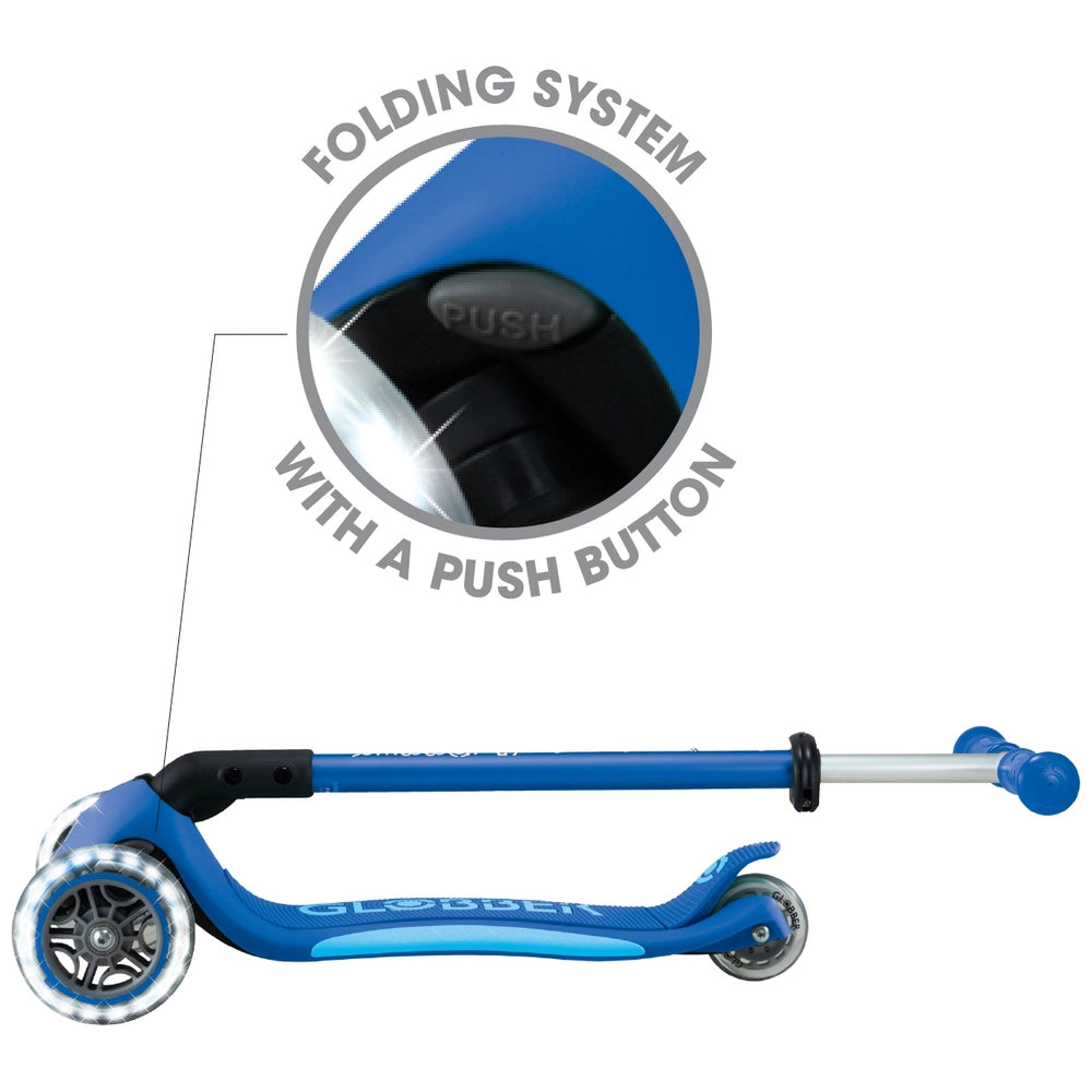 Globber Primo Plus Lights Folding Scooter Blue