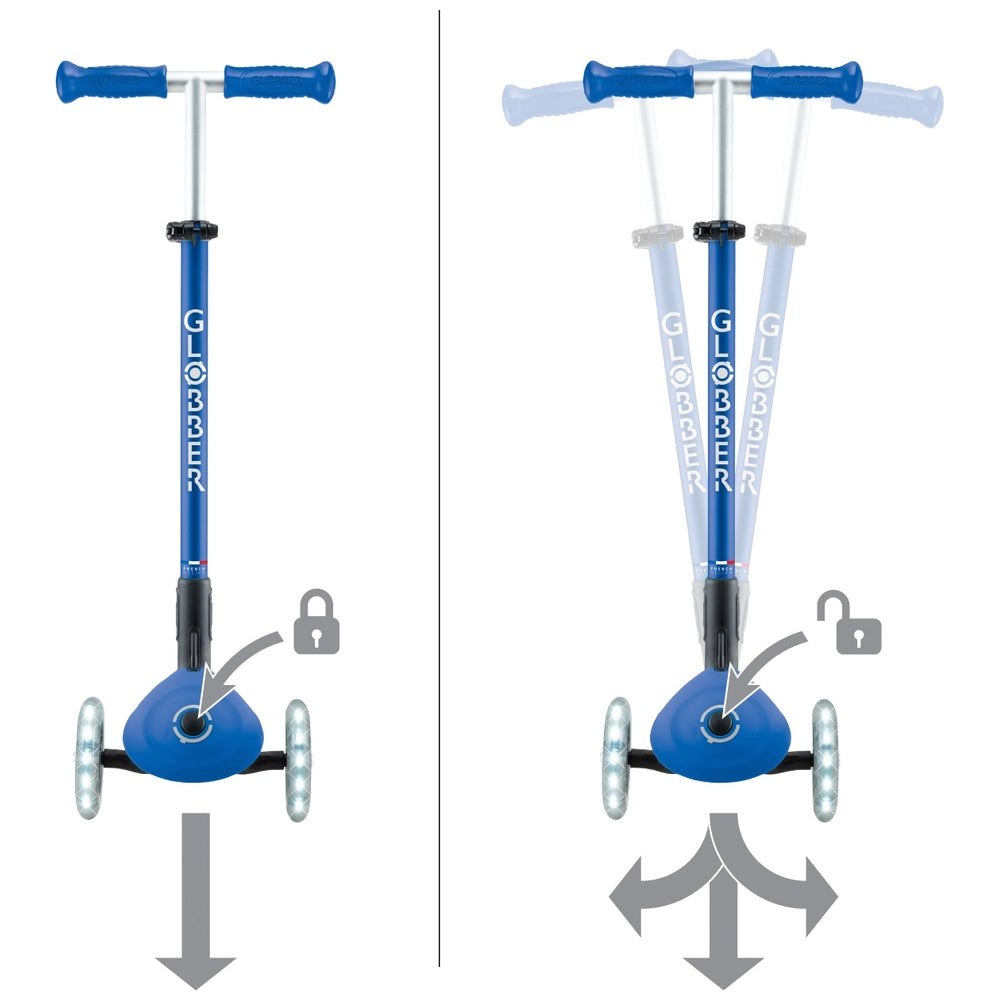 Globber Primo Plus Lights Folding Scooter Blue