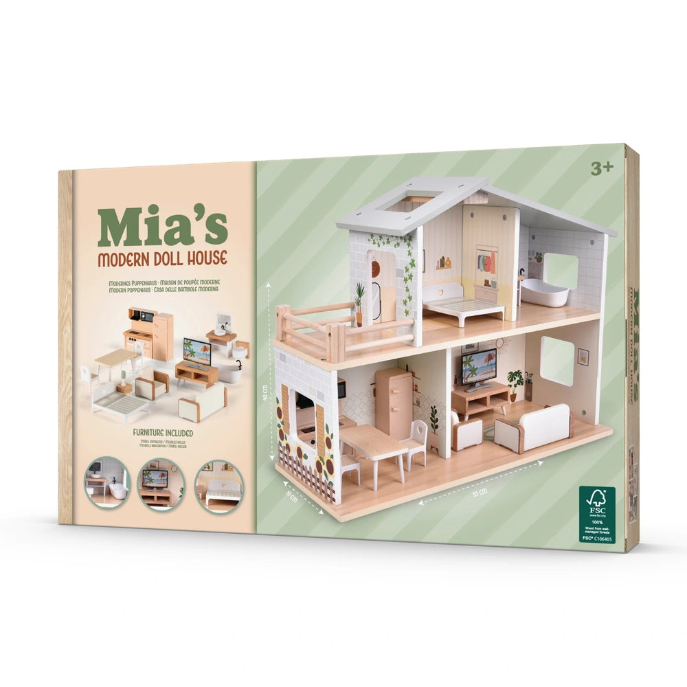 Mia's Modern Wooden Doll House Including Furniture