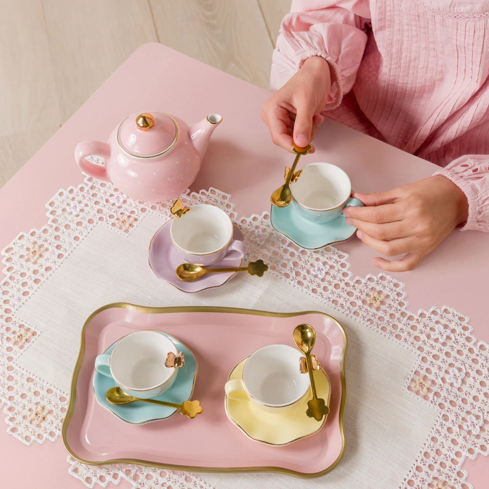 Deluxe Polka-Dots And Butterflies Porcelain Tea Set