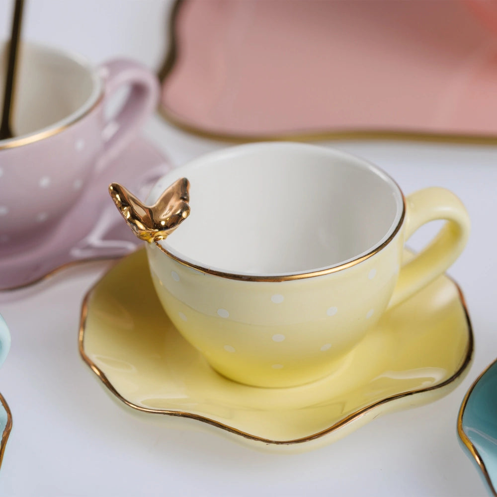Deluxe Polka-Dots And Butterflies Porcelain Tea Set