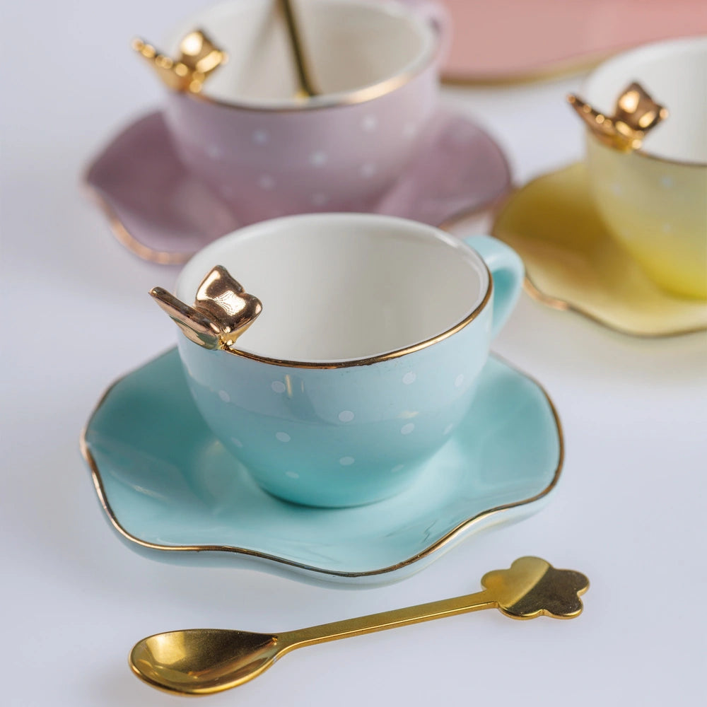 Deluxe Polka-Dots And Butterflies Porcelain Tea Set