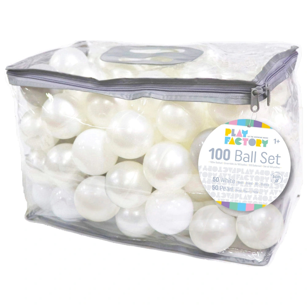 Play Factory 100 Ball Pit Balls Pack With Storage Bag White And Pearl