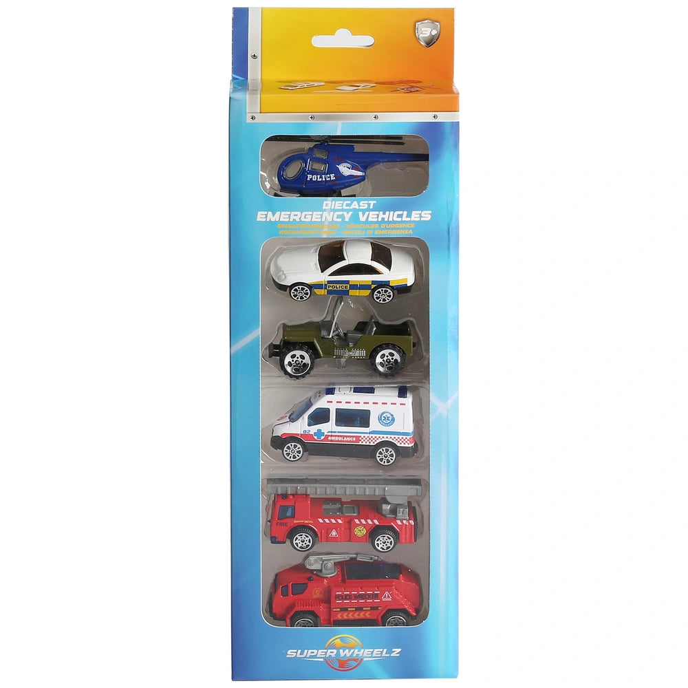 Super Wheelz Diecast Construction, Space, Emergency And Cars 1:64 Scale 6 Pack Assortment