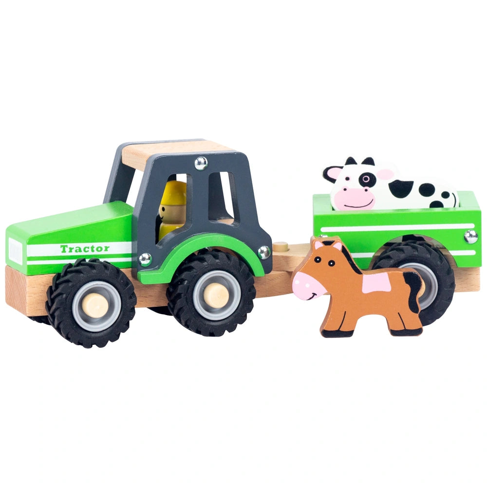 Squirrel Play Wooden Tractor With Trailer